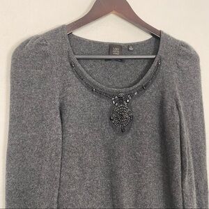 Saks Fifth Ave Grey Cashmere Jeweled Sweater Top S
